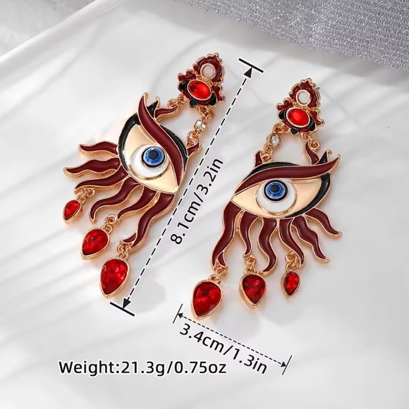 Red Flame Eyes Gold Earrings - Picture 3 of 5
